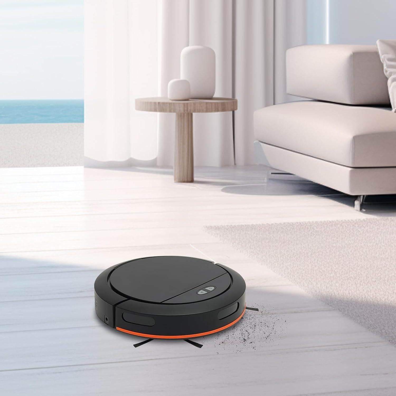 Robot Sweeping Machine, 3-in-1 Sweeping Machine, Robot Vacuum Cleaner, Cordless Sweeping Machine, Push Button/APP Control, 3-Cleaning Mode, for Pet Hair, Hard Floor, Low Carpet (Black)
