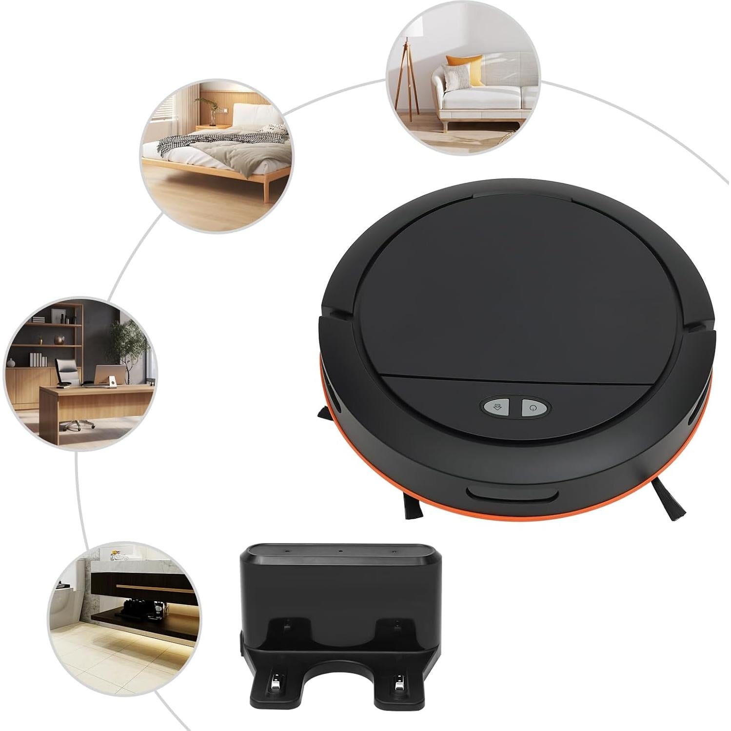 Robot Sweeping Machine, 3-in-1 Sweeping Machine, Robot Vacuum Cleaner, Cordless Sweeping Machine, Push Button/APP Control, 3-Cleaning Mode, for Pet Hair, Hard Floor, Low Carpet (Black)