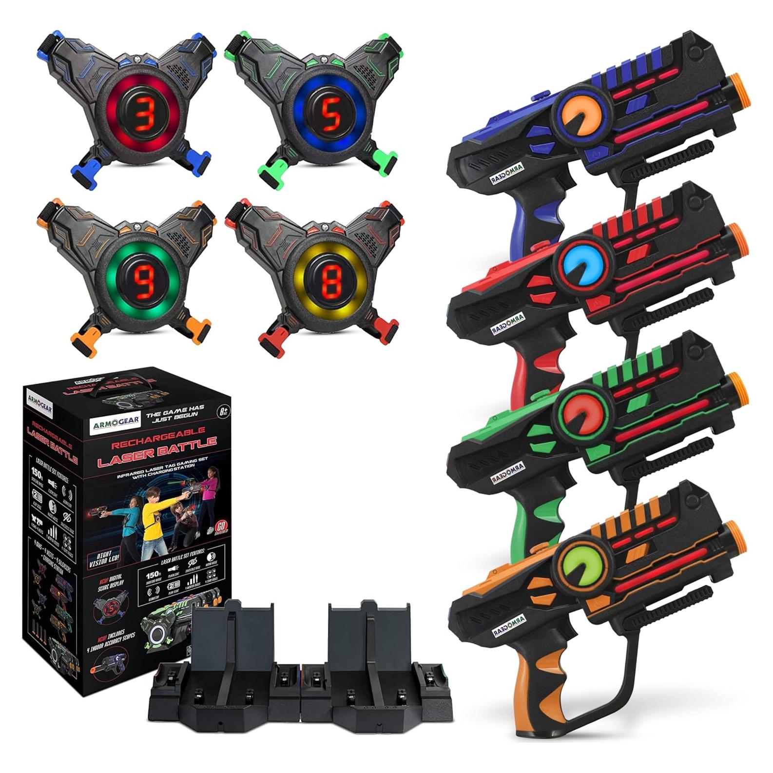 Set de 4 Pistolas Laser Tag ArmoGear con Chalecos