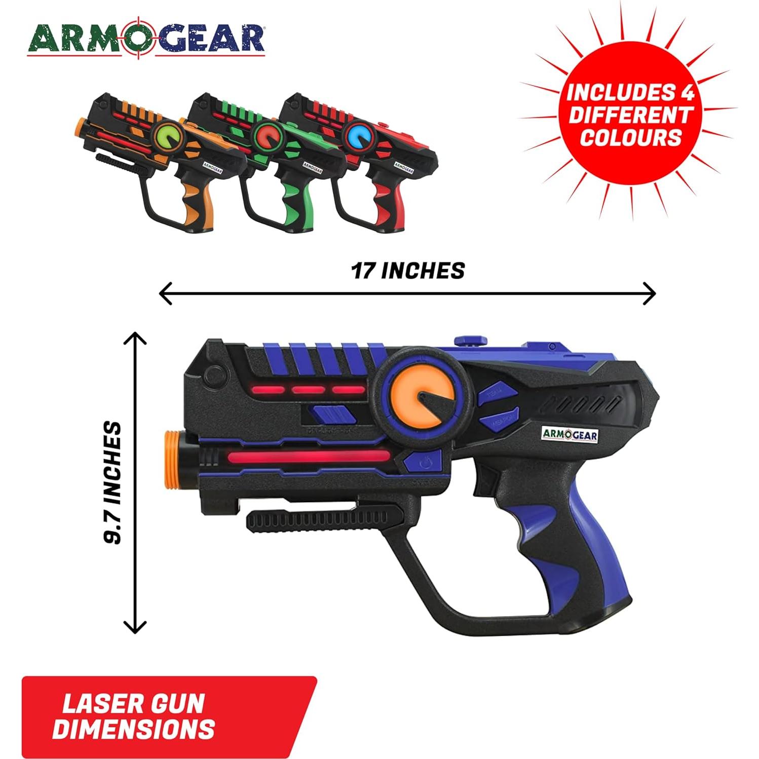 Set de 4 Pistolas Laser Tag ArmoGear con Chalecos