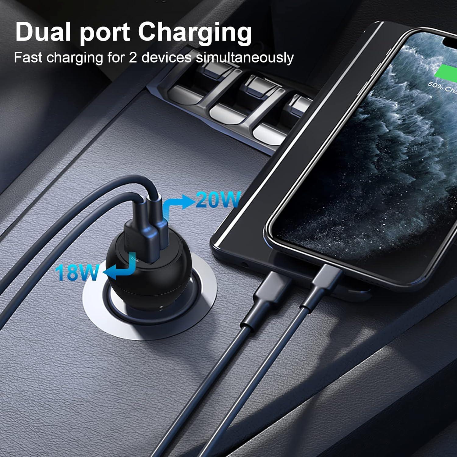 Cargador de Coche USB-C PowerLot 38W 2 Puertos Carga Rápida