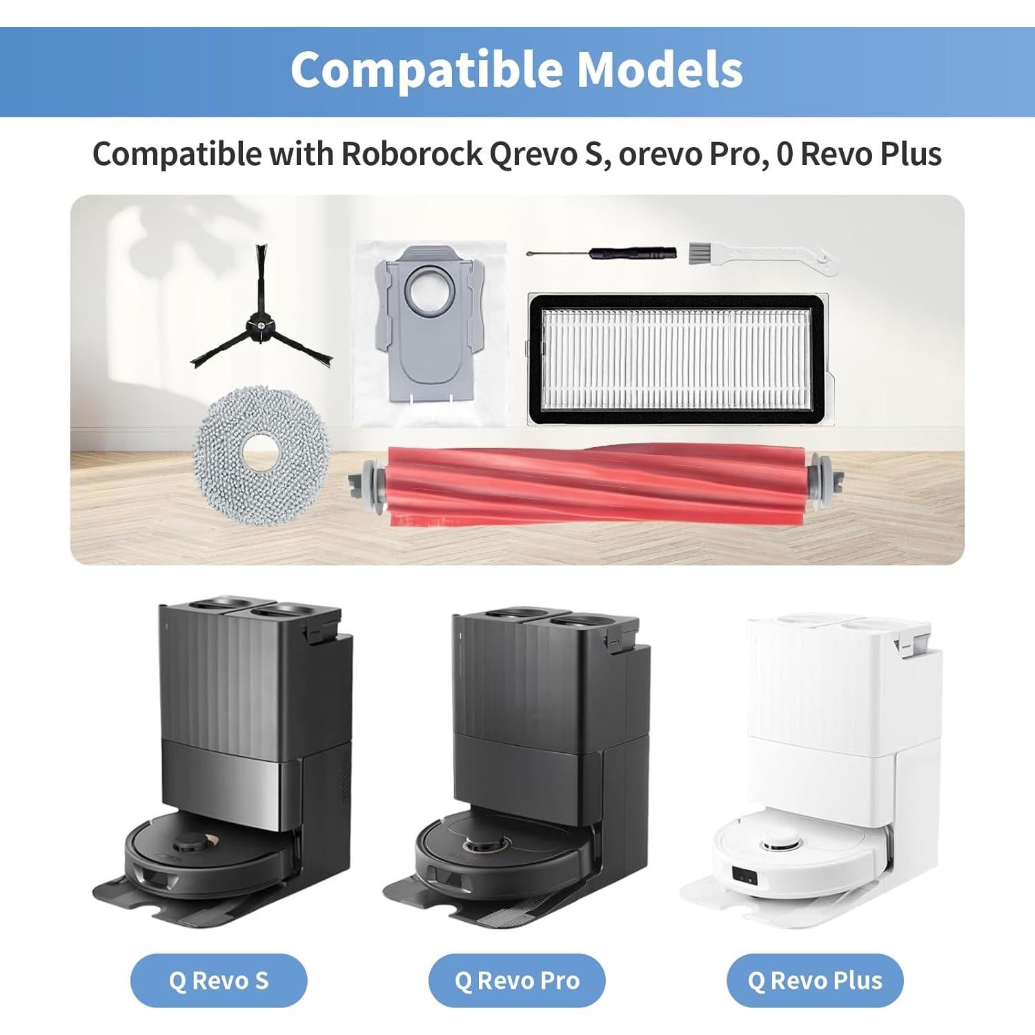 Accesorios de Repuesto AKUSCON para Roborock QRevo S - 21 Piezas