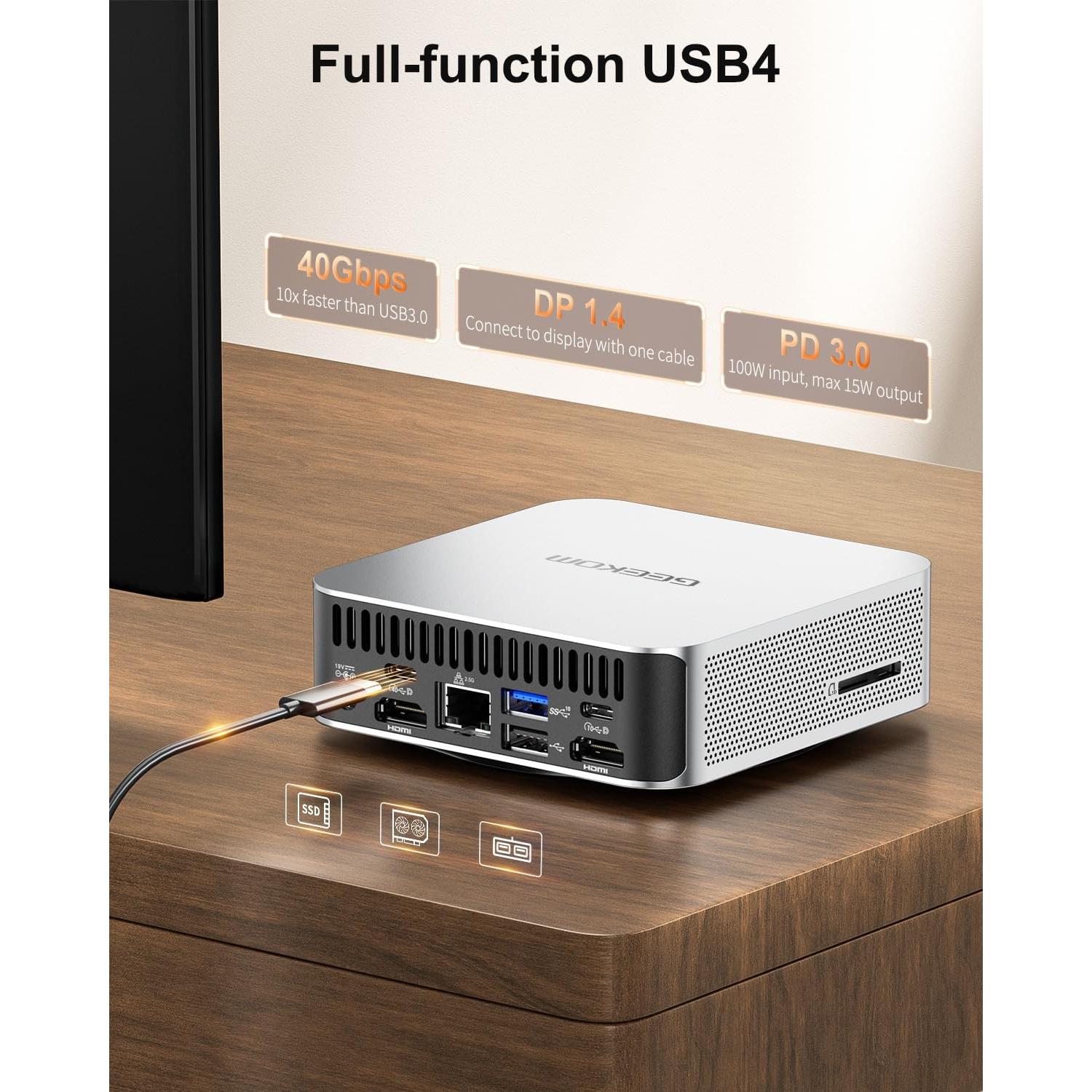 Mini PC GEEKOM A7, Ryzen 9 7940HS, 32GB RAM, 2TB SSD