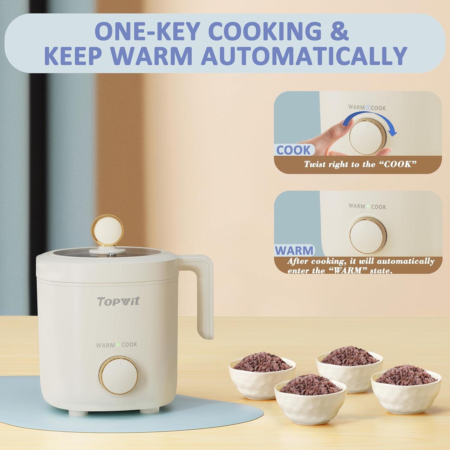 Olla Arrocera TopWit 1.2L Mini 2 Tazas Crudas Beige