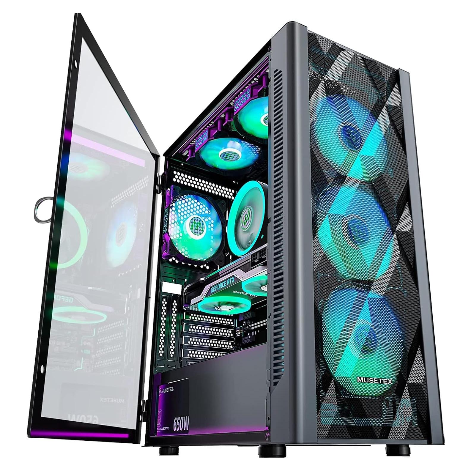 Caja PC ATX MUSETEX NN8 con 6 Ventiladores ARGB y Vidrio Templado