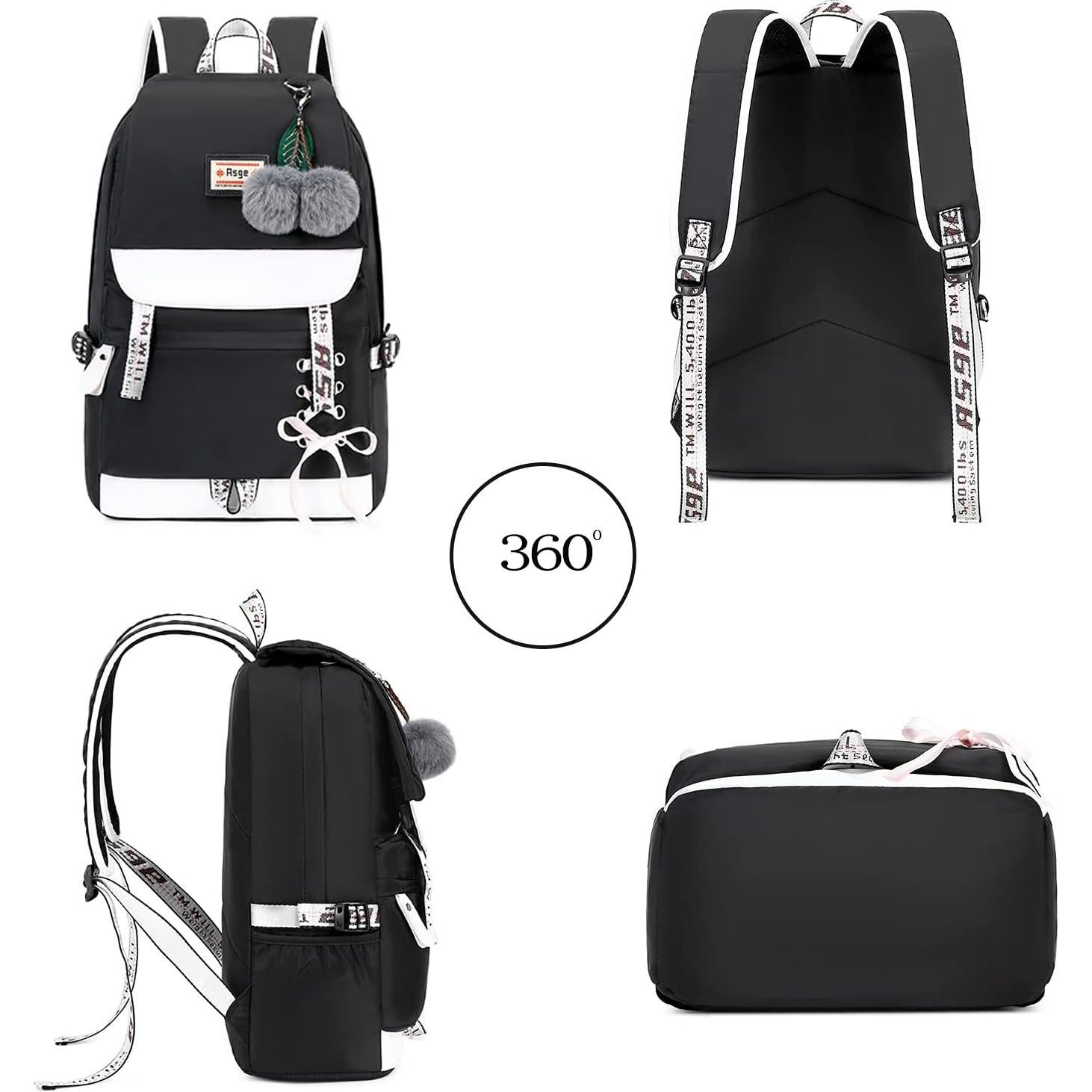 Mochila Escolar Asge para Niñas 22L Ergonómica Negra