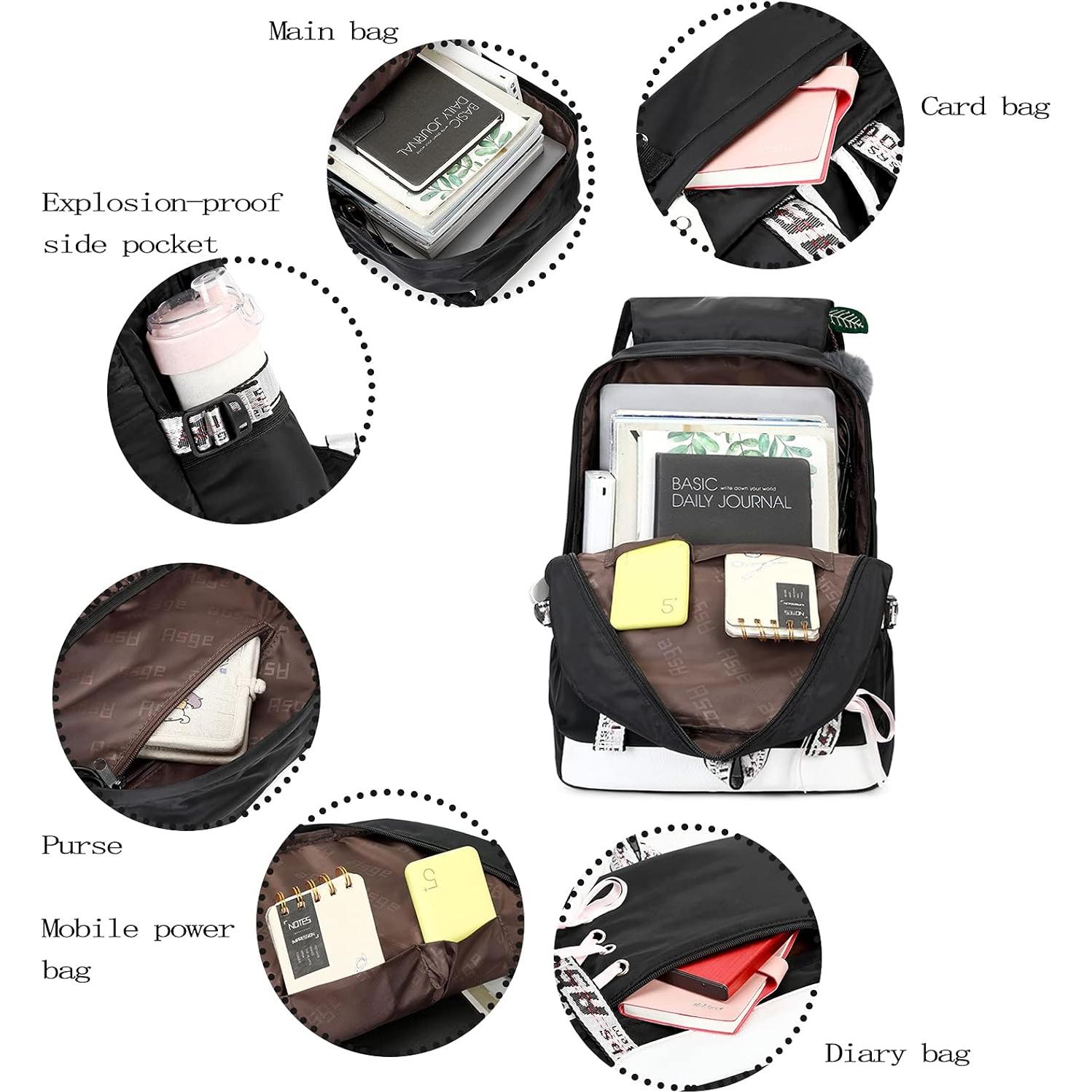 Mochila Escolar Asge para Niñas 22L Ergonómica Negra