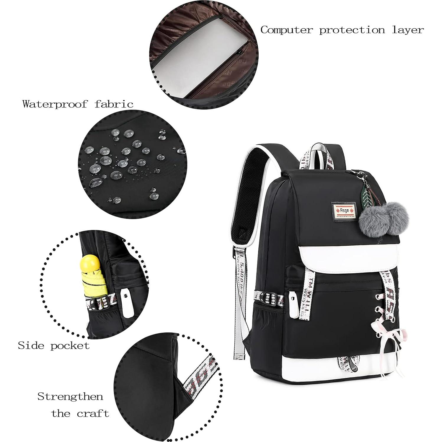 Mochila Escolar Asge para Niñas 22L Ergonómica Negra