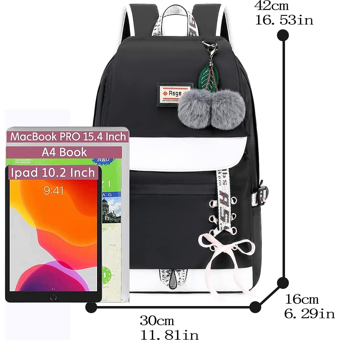 Mochila Escolar Asge para Niñas 22L Ergonómica Negra
