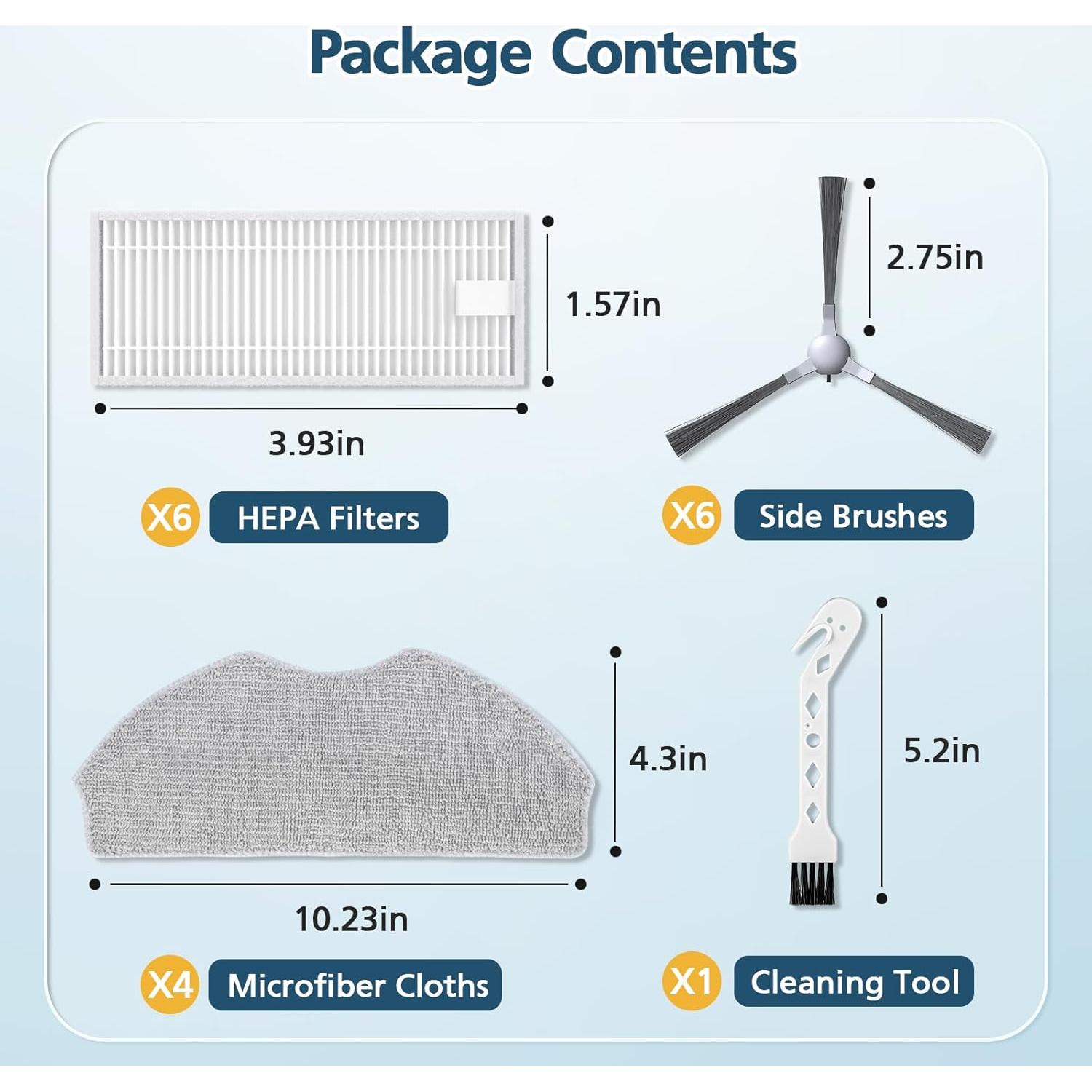 Kits de Repuesto para Aspiradora ROPVACNIC S1 A1 - 4 Paños, 6 Filtros, 6 Cepillos