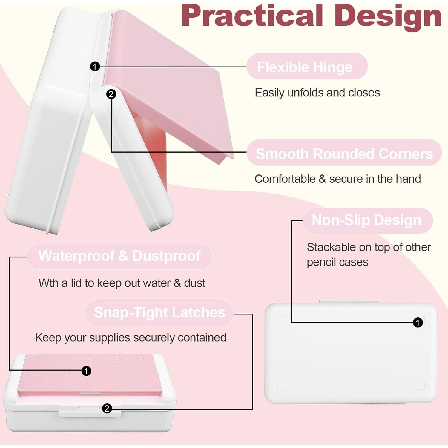 Estuche de Lápices Meiikun Doble Capa Rosa 20.57x11.94cm