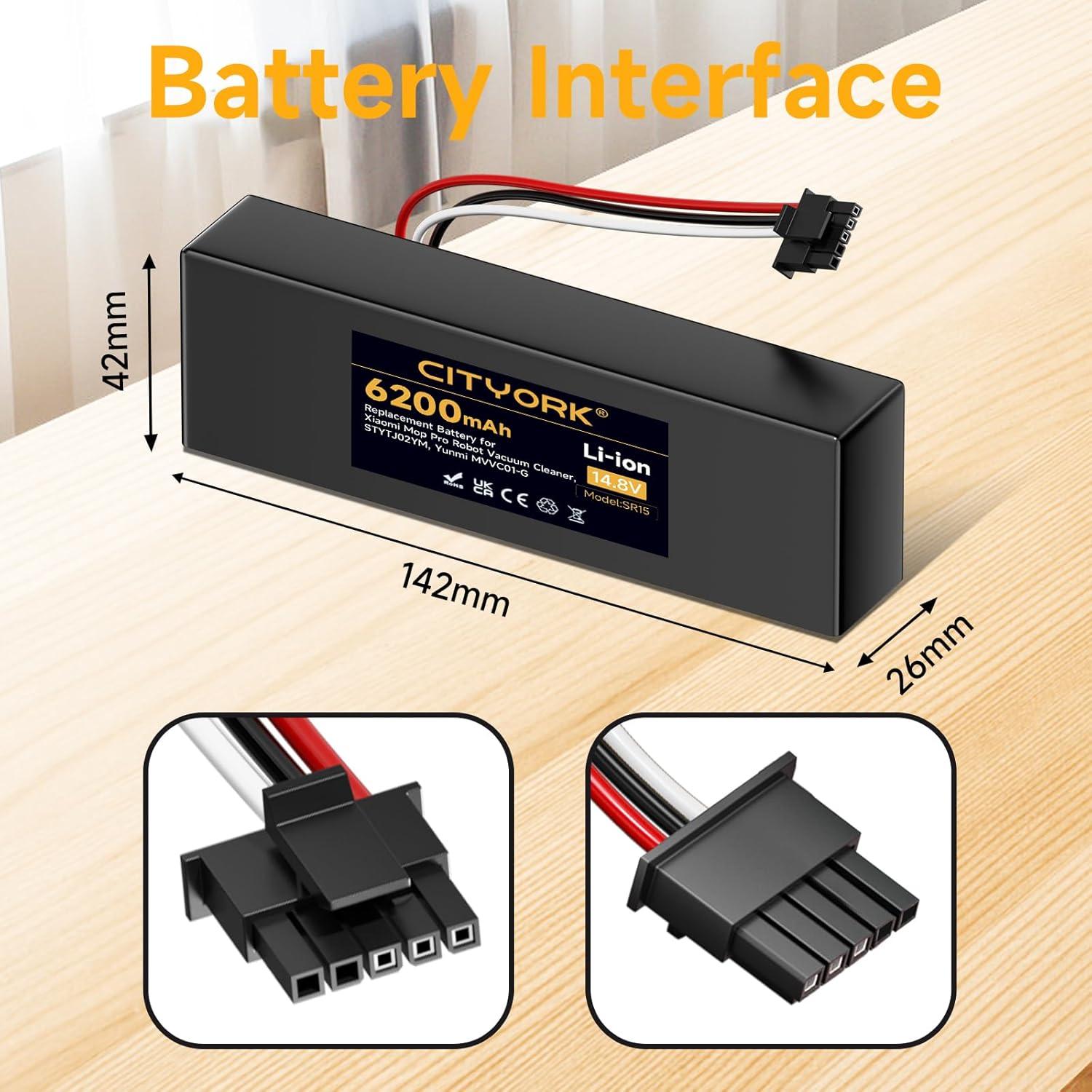 Replacement Battery for Wyze Robot WVCR200S Vacuum, for Xiaomi STYTJ02YM, Xiaomi Mop P/Mop Pro/Xiaomi Mop 2S, Haier JX37, Yunmi MVVC01-G Pro, Conga 3290 3390 3490 Vacuum Cleaner, 14.8V