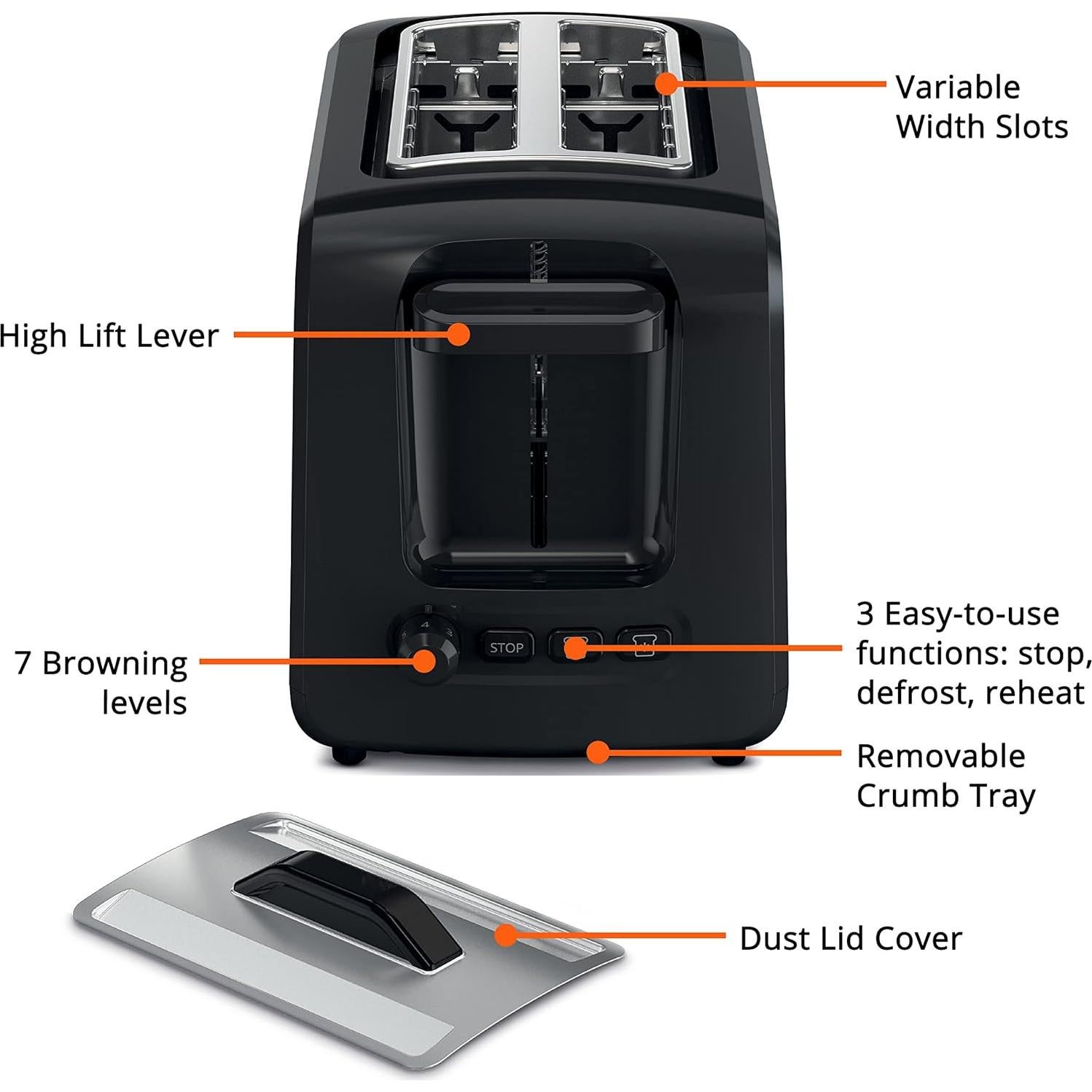 Tostadora KRUPS de 2 Rebanadas Acero Inoxidable 7 Niveles