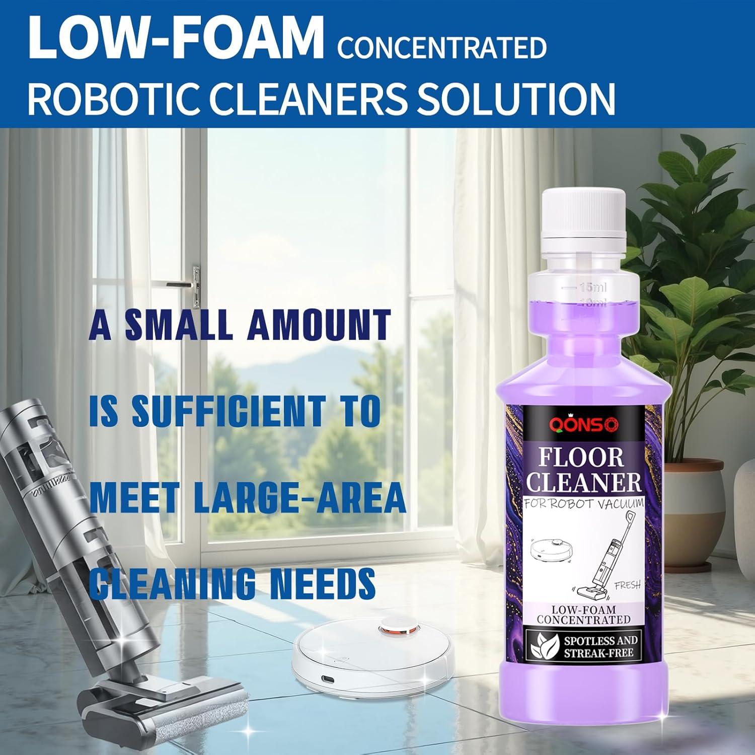 Low Foam Robot Vacuum Floor Cleaning Concentrate Solution Compatible for Roborock Q5 Max, Tineco, iFloor, 8.45 Fl Oz 250ml