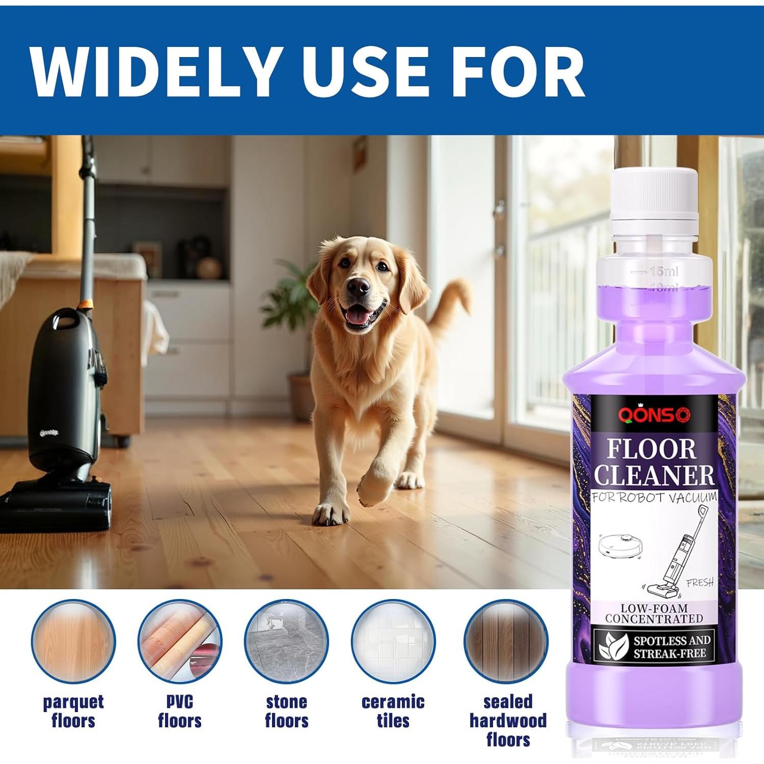 Low Foam Robot Vacuum Floor Cleaning Concentrate Solution Compatible for Roborock Q5 Max, Tineco, iFloor, 8.45 Fl Oz 250ml