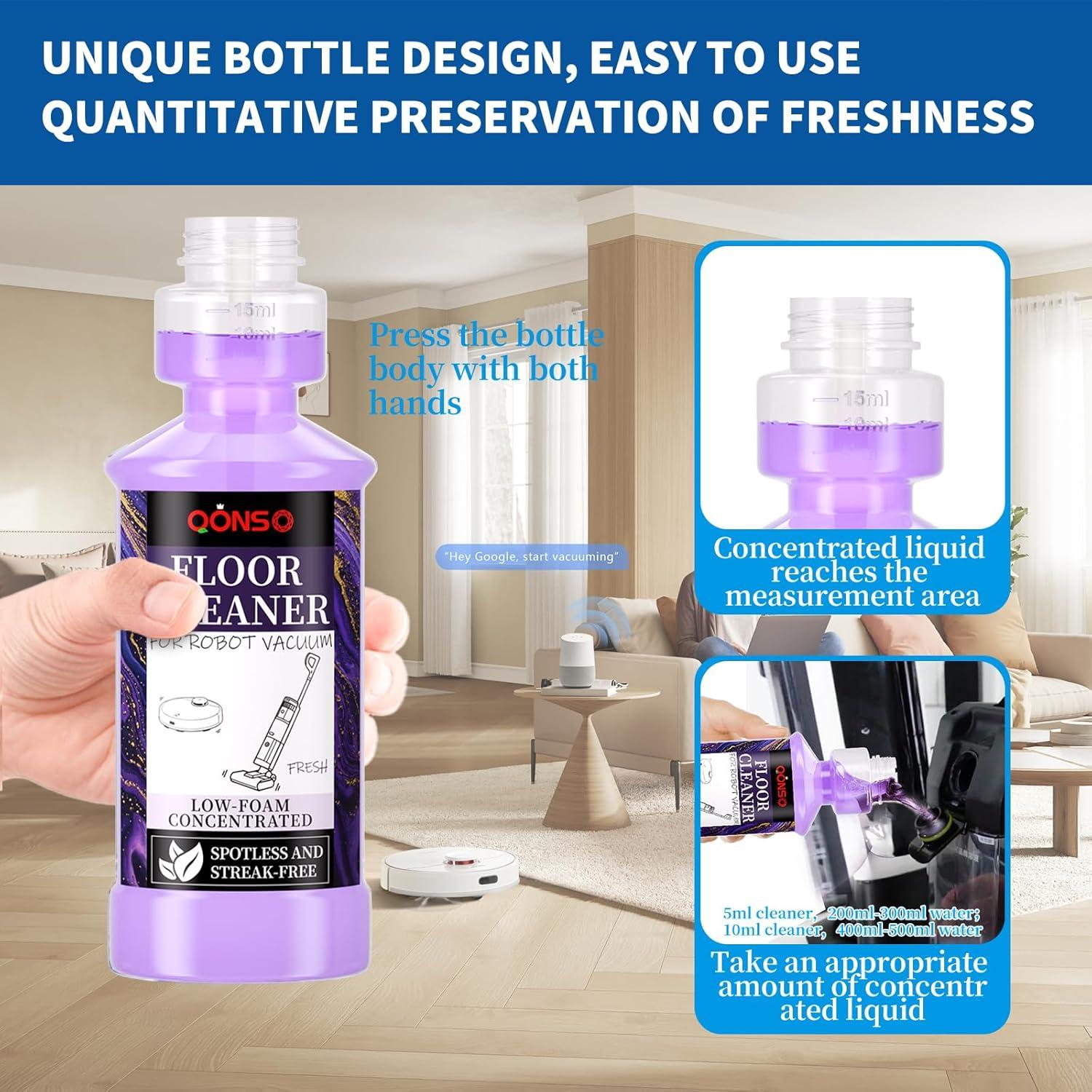 Low Foam Robot Vacuum Floor Cleaning Concentrate Solution Compatible for Roborock Q5 Max, Tineco, iFloor, 8.45 Fl Oz 250ml