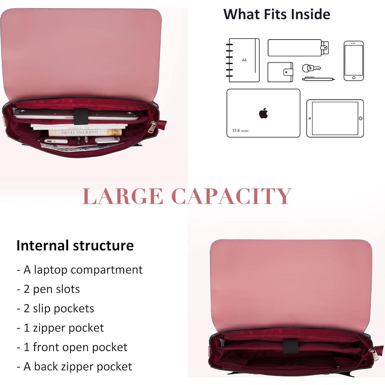 Bolsa para Laptop ECOSUSI Rosa 15.6" Cuero Vegano
