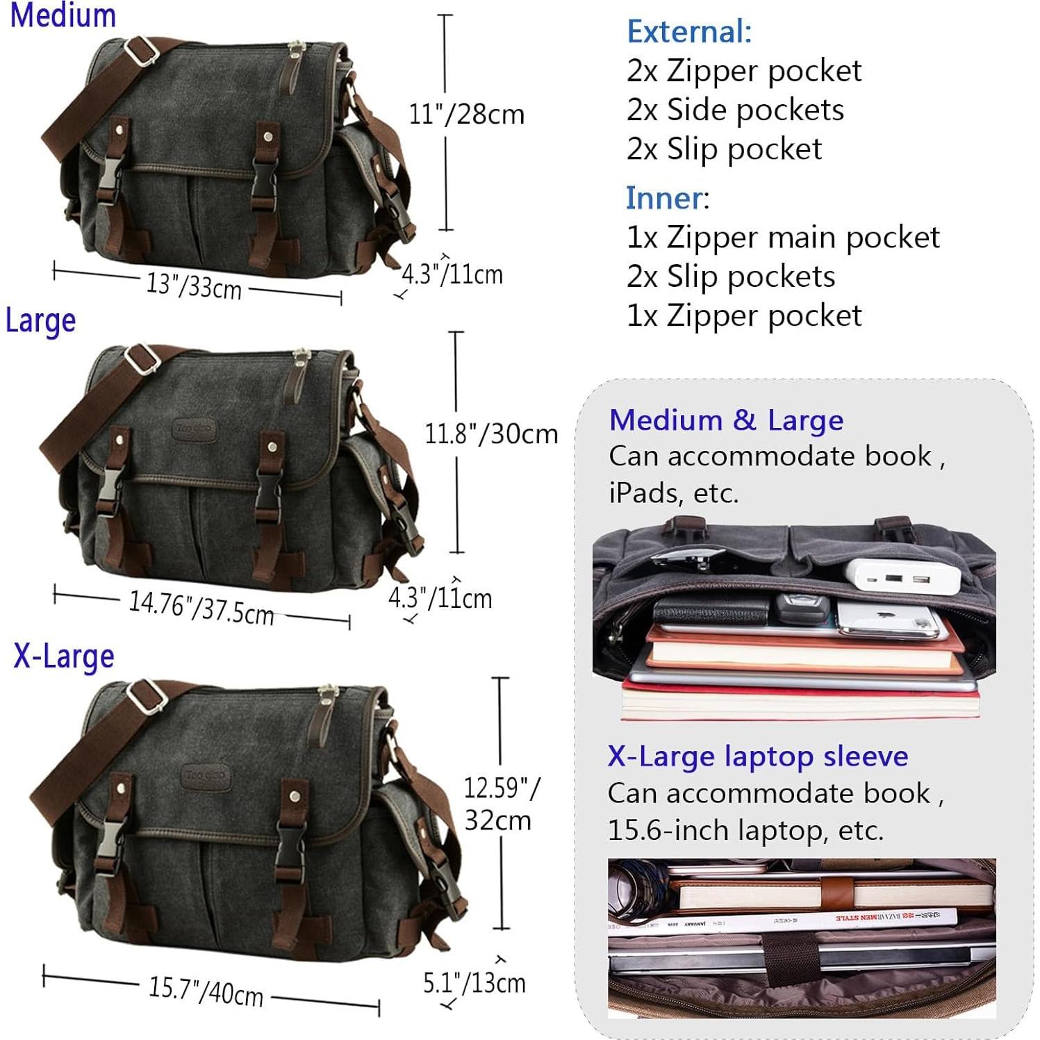 Bolsa Mensajero Lona Taoqiao Grande Negra para Laptop