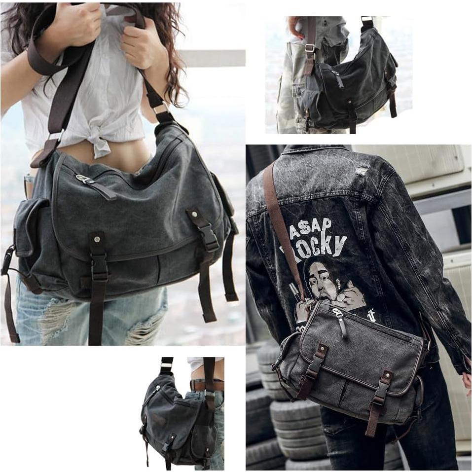 Bolsa Mensajero Lona Taoqiao Grande Negra para Laptop