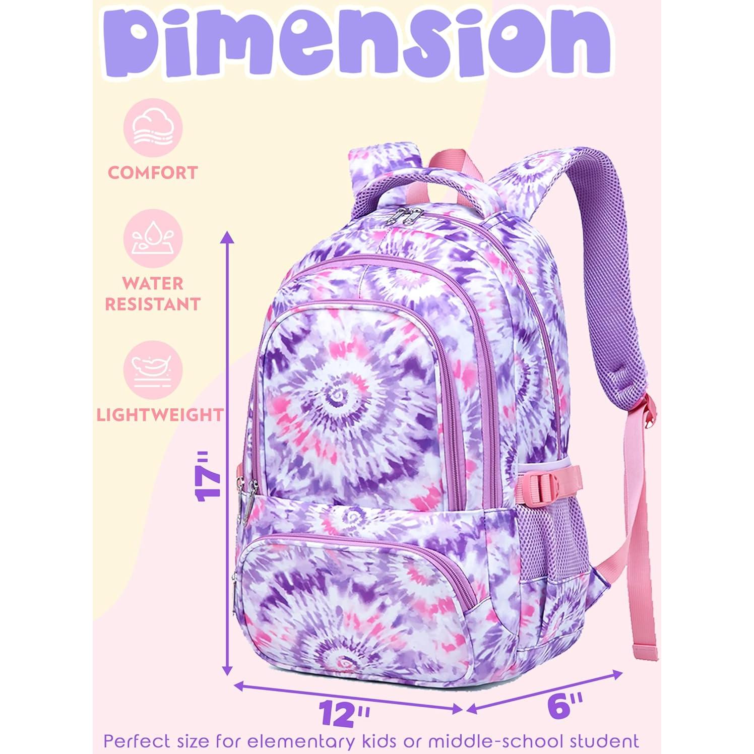 Mochila Escolar BLUEFAIRY para Niñas 25L Púrpura Tie-dye
