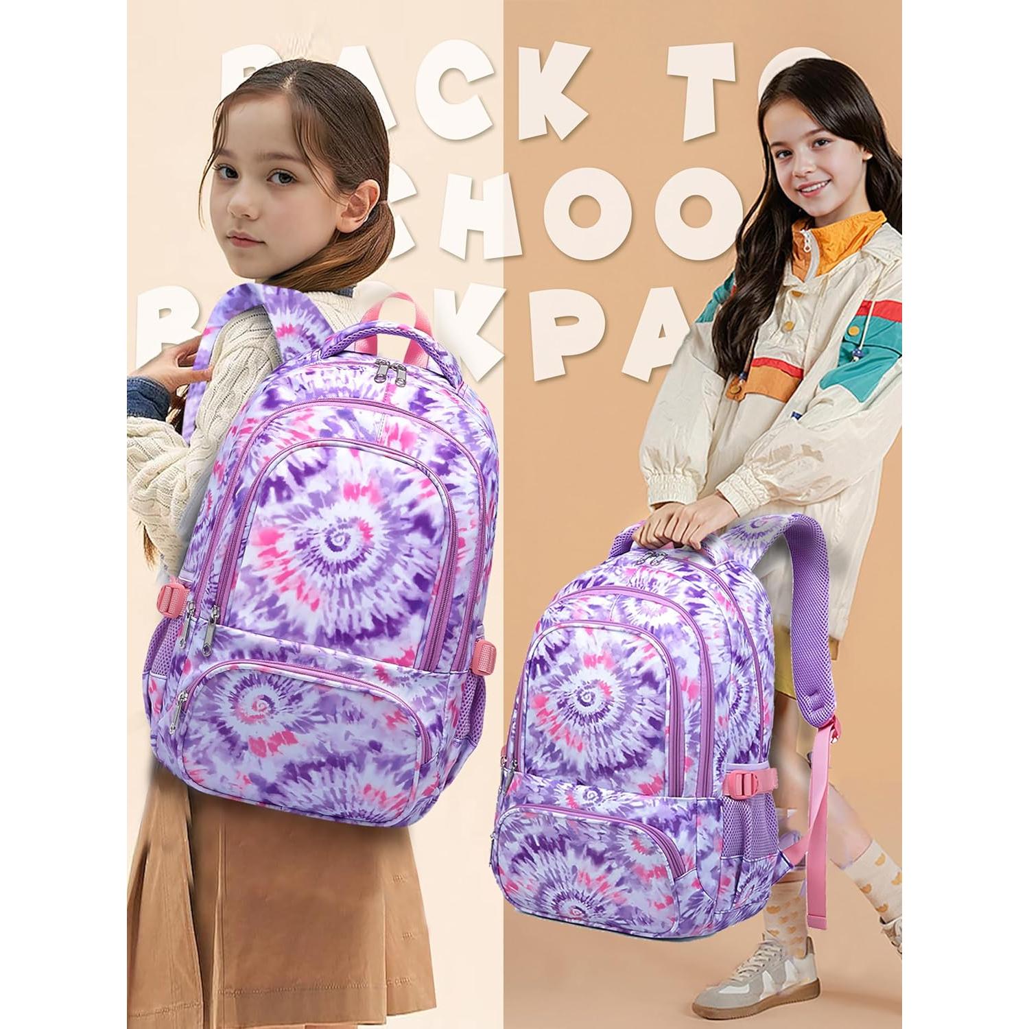 Mochila Escolar BLUEFAIRY para Niñas 25L Púrpura Tie-dye