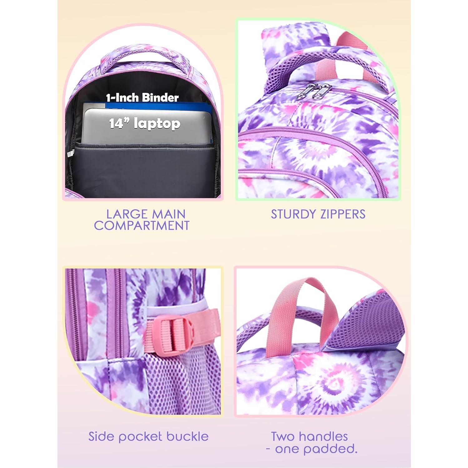 Mochila Escolar BLUEFAIRY para Niñas 25L Púrpura Tie-dye