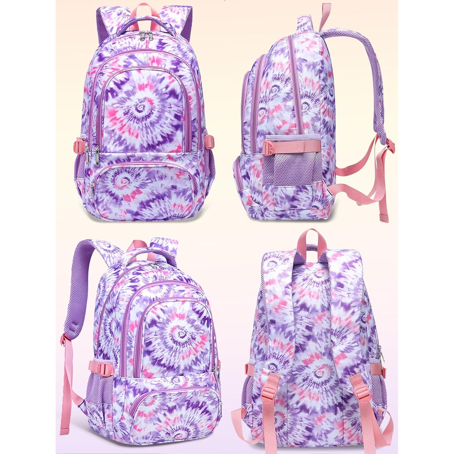Mochila Escolar BLUEFAIRY para Niñas 25L Púrpura Tie-dye