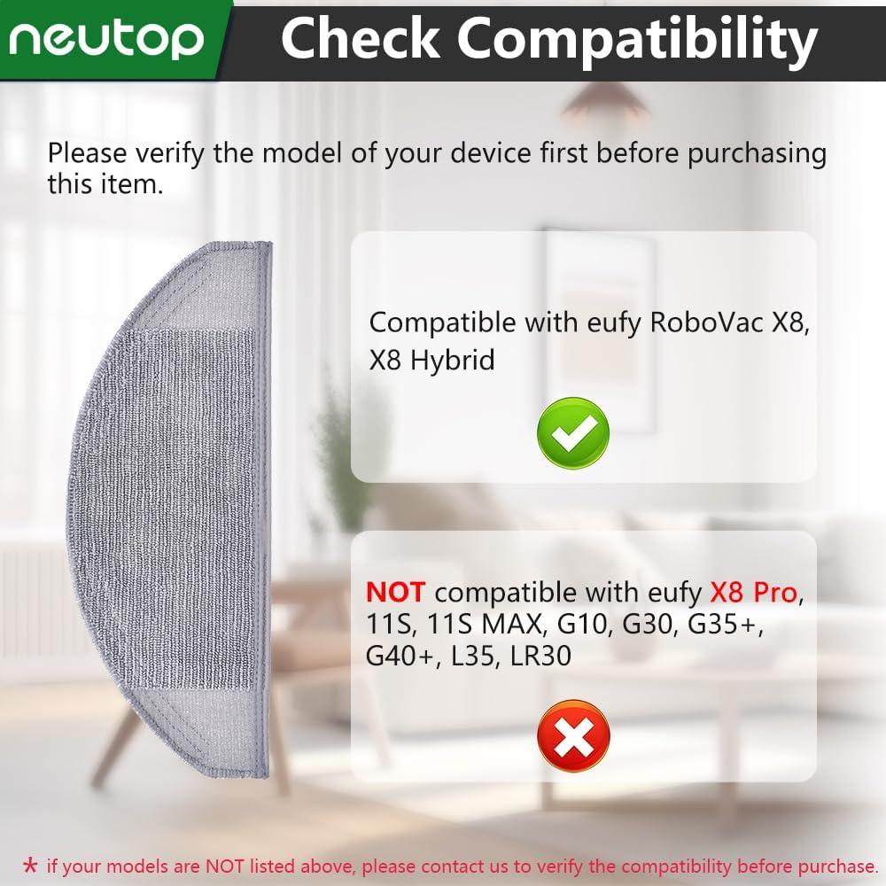 Paños de Limpieza Lavables Neutop para eufy RoboVac X8 - 6 Pack