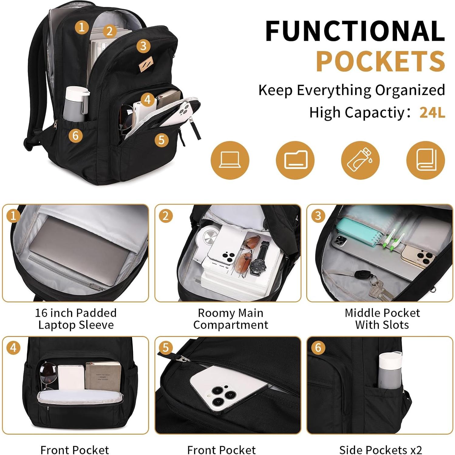 Mochila Escolar Grande Casual Negra 24L para Laptop 40.6cm