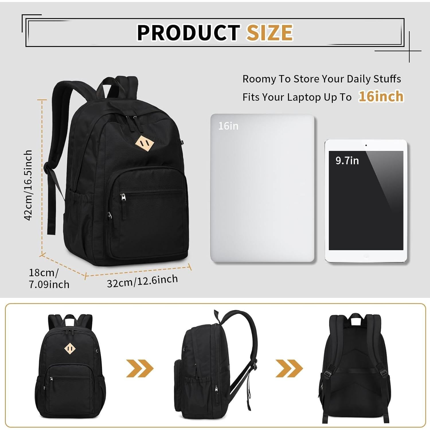 Mochila Escolar Grande Casual Negra 24L para Laptop 40.6cm