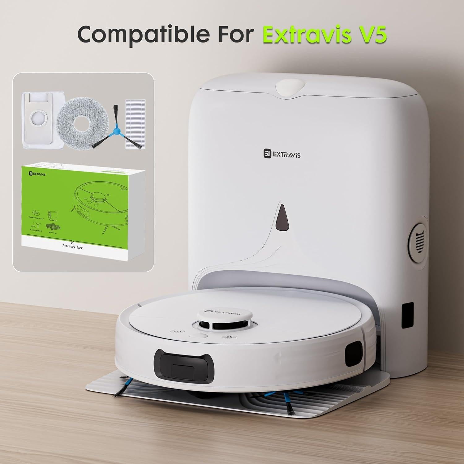 Kit de Reemplazo para Aspiradora Robot Extravis - 4 Cepillos, 4 Filtros HEPA, 4 Bolsas, 4 Paños