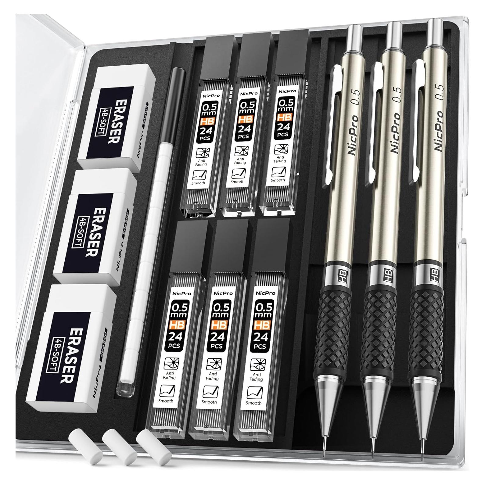 Juego de Lápices Mecánicos Nicpro RG1000 0.5mm 3 Piezas