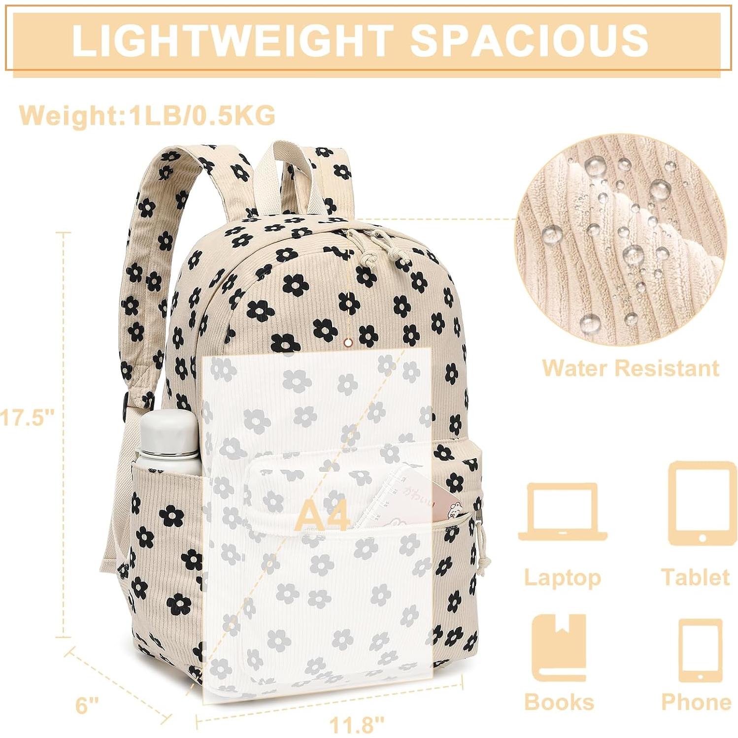Mochila Escolar Bluboon Terciopelo Floral Beige 44x34x16cm