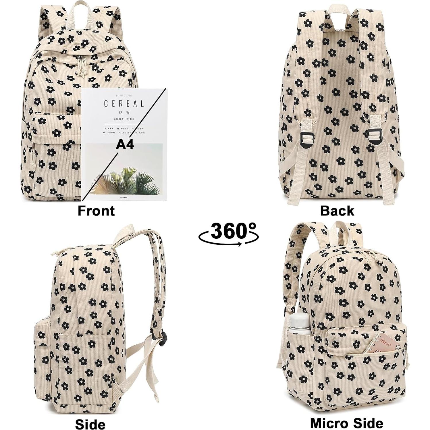 Mochila Escolar Bluboon Terciopelo Floral Beige 44x34x16cm