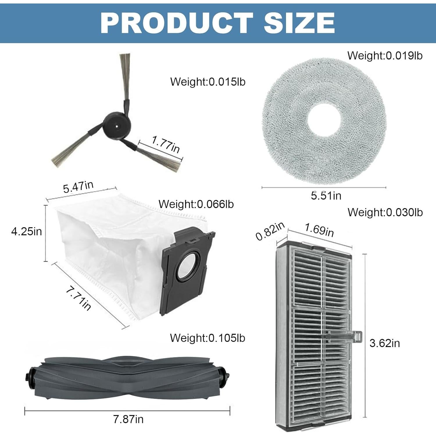 Kit de Repuestos para Aspiradora Robot Dreame X40 Ultra - 2 Cepillos, 6 Filtros, 6 Bolsas, 6 Paños