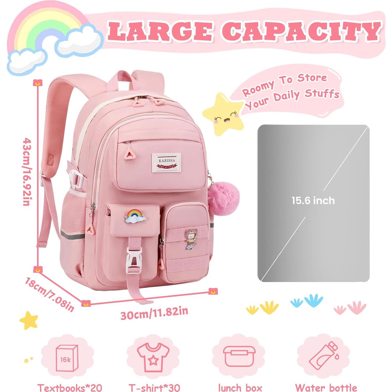 Mochila Kawaii Rosa MUSEVOS para Niñas con Múltiples Bolsillos