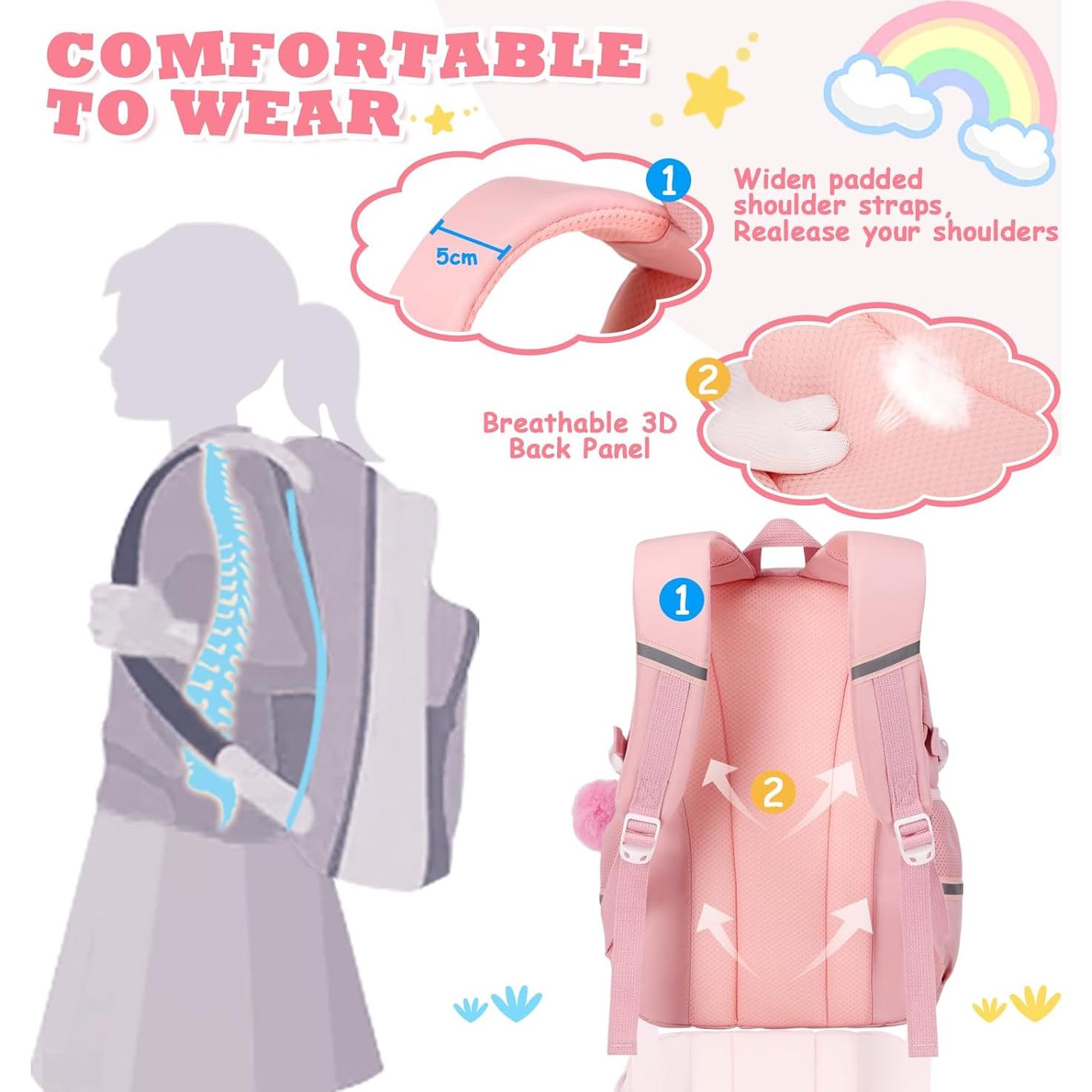 Mochila Kawaii Rosa MUSEVOS para Niñas con Múltiples Bolsillos