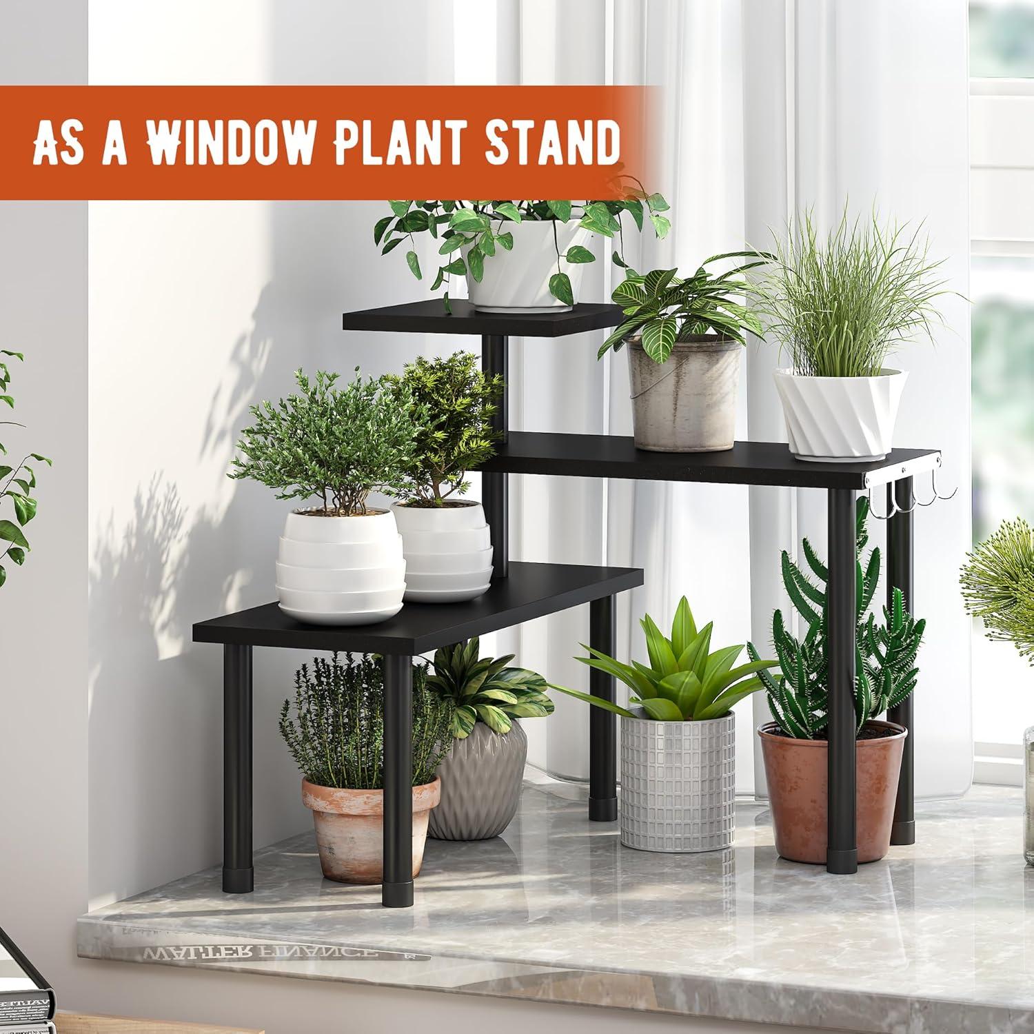 Estante de Esquina GHWIE de 3 Niveles en Bambú Negro