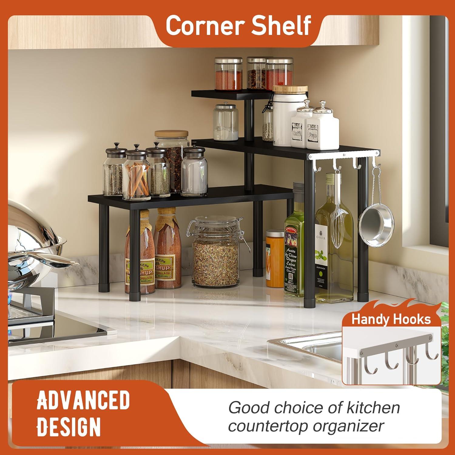 Estante de Esquina GHWIE de 3 Niveles en Bambú Negro