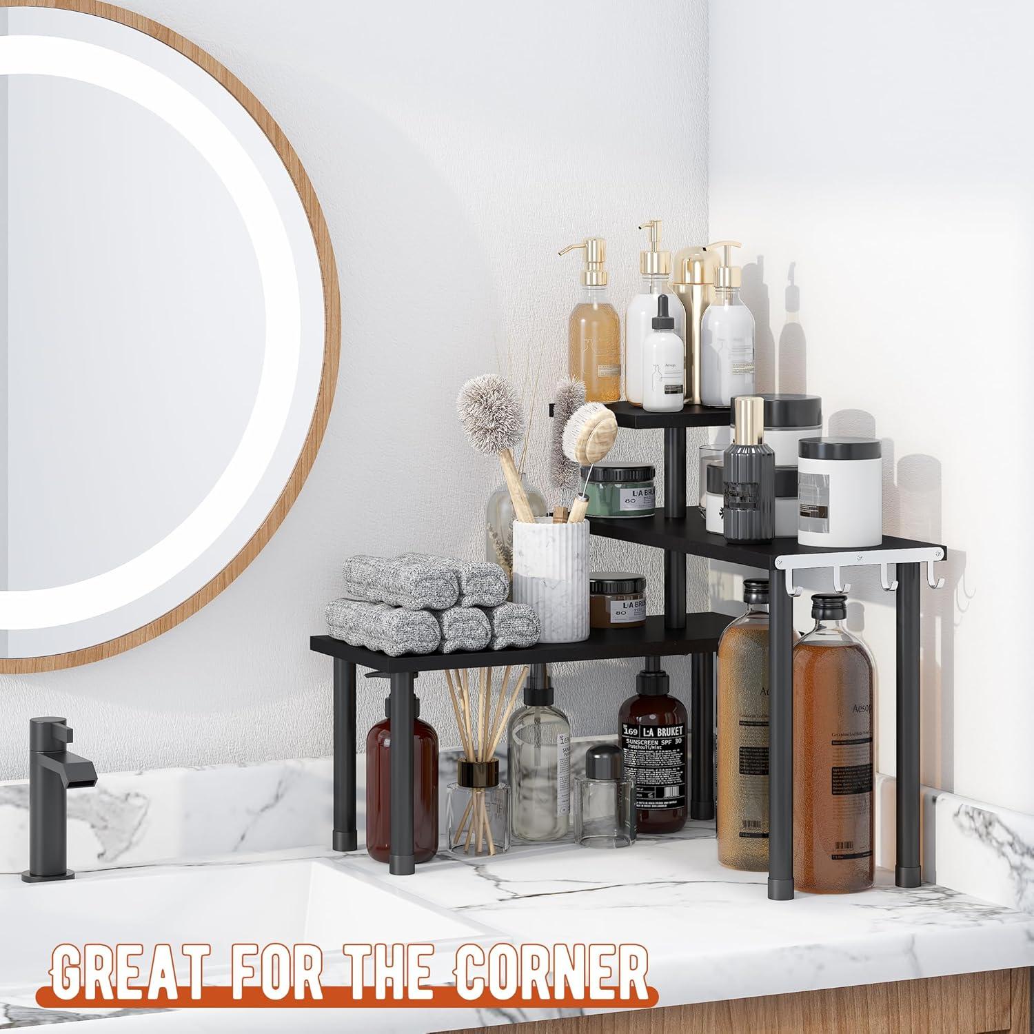 Estante de Esquina GHWIE de 3 Niveles en Bambú Negro