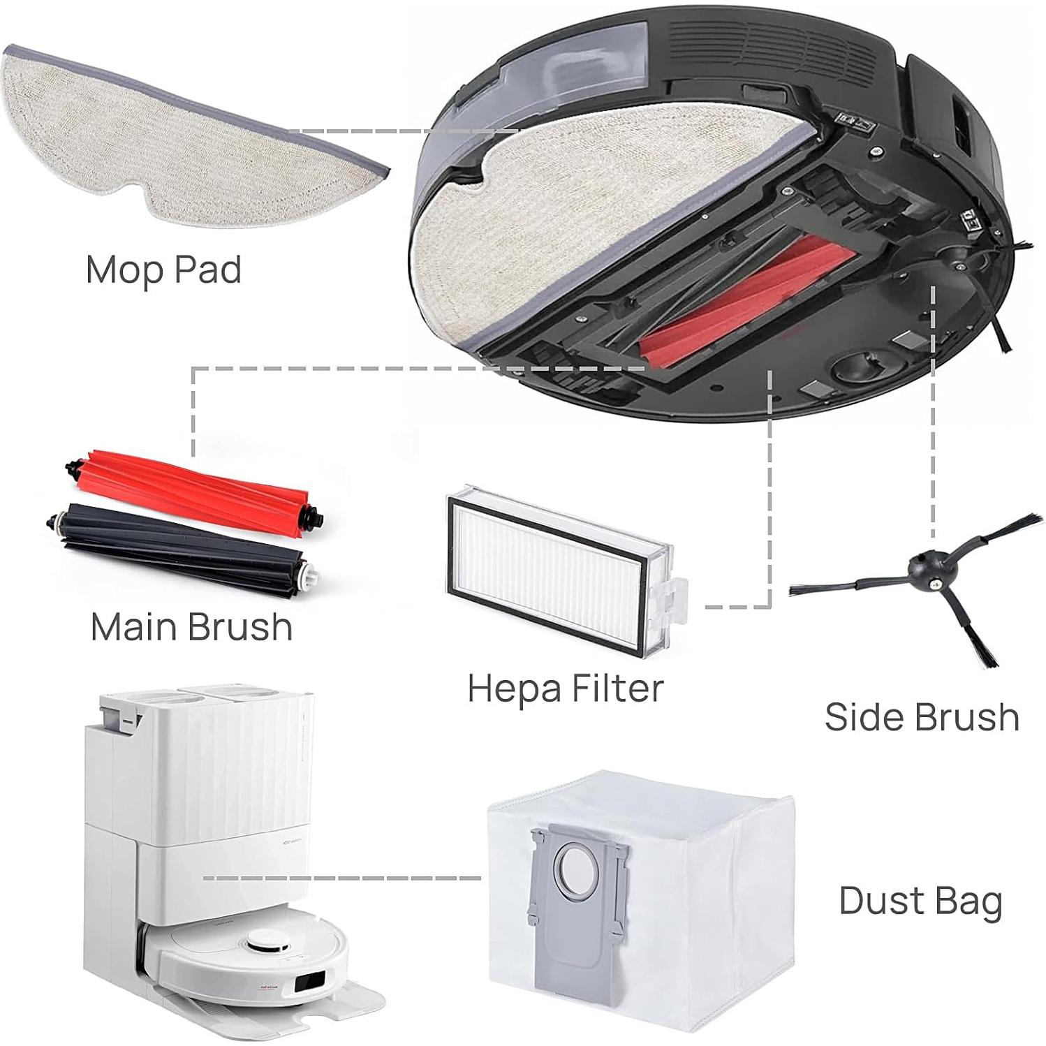 Kit de Repuestos para Aspiradora Robot Roborock Q5 Pro y Q8 Max - 2 Cepillos, 4 Filtros HEPA, 4 Mopas