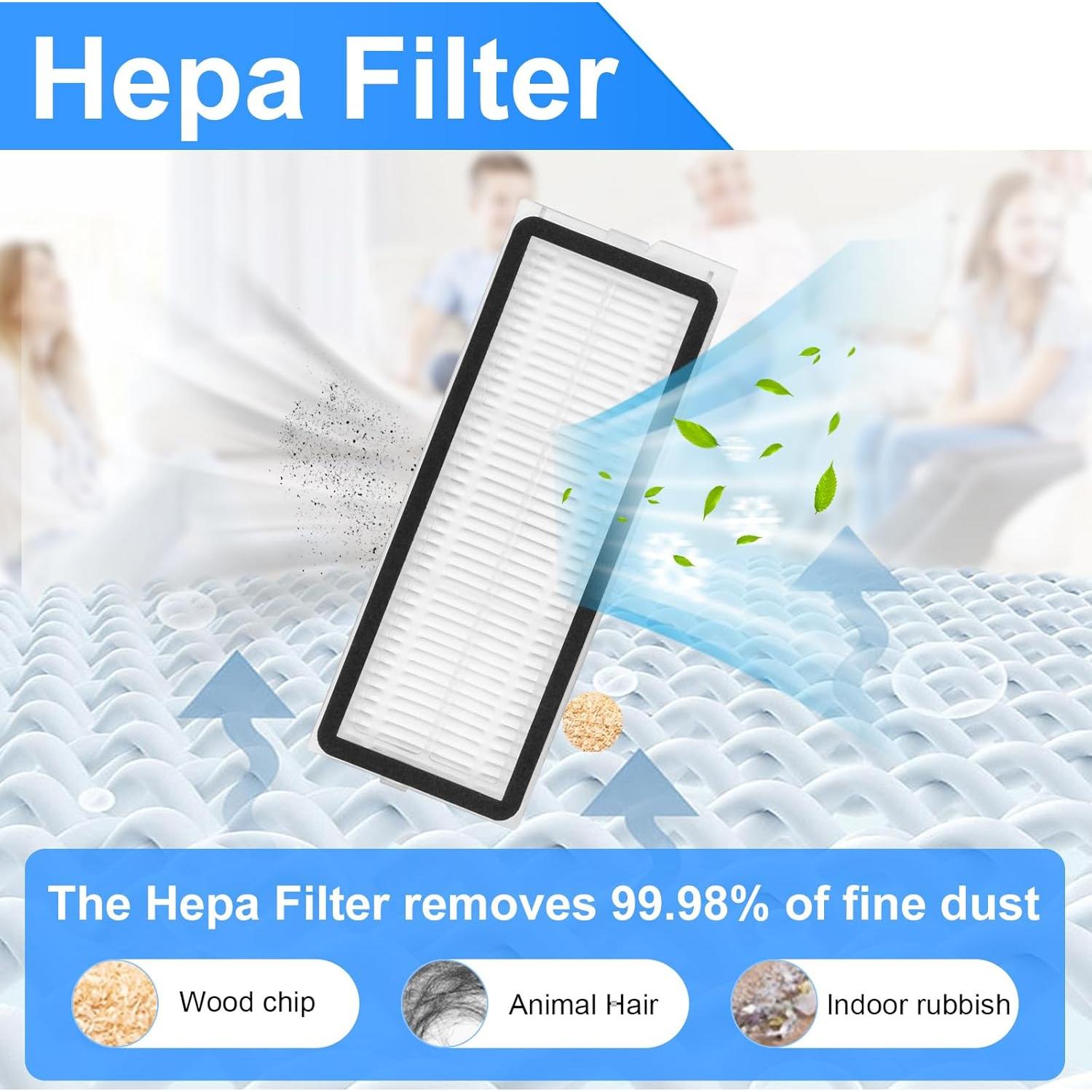 Kit de Accesorios para Aspiradora Robot Roborock Qrevo - 1 Cepillo, 4 Filtros Hepa, 4 Paños de Mopa, 6 Cepillos Laterales, 4 Bolsas de Polvo