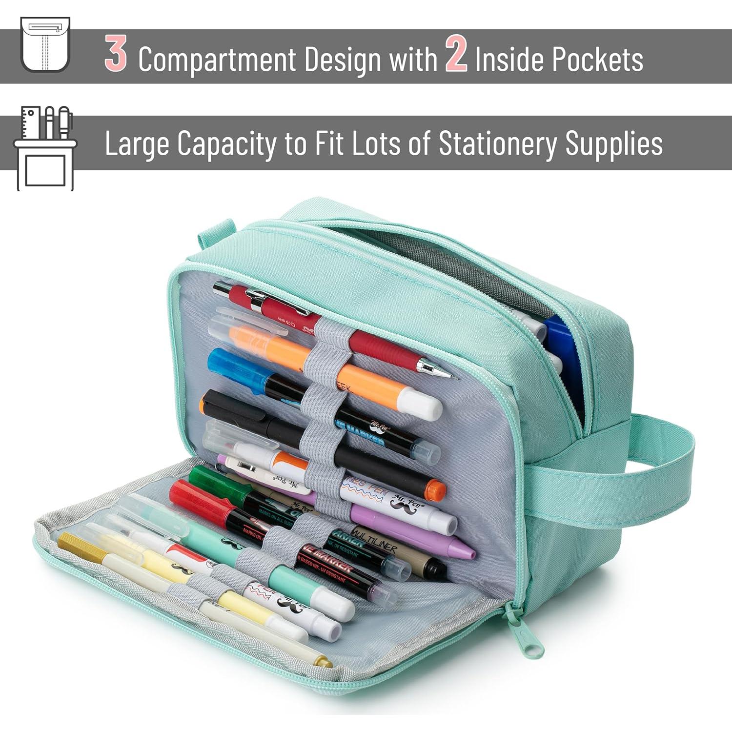 Estuche de Lápiz Mr. Pen Verde Menta 3 Compartimentos