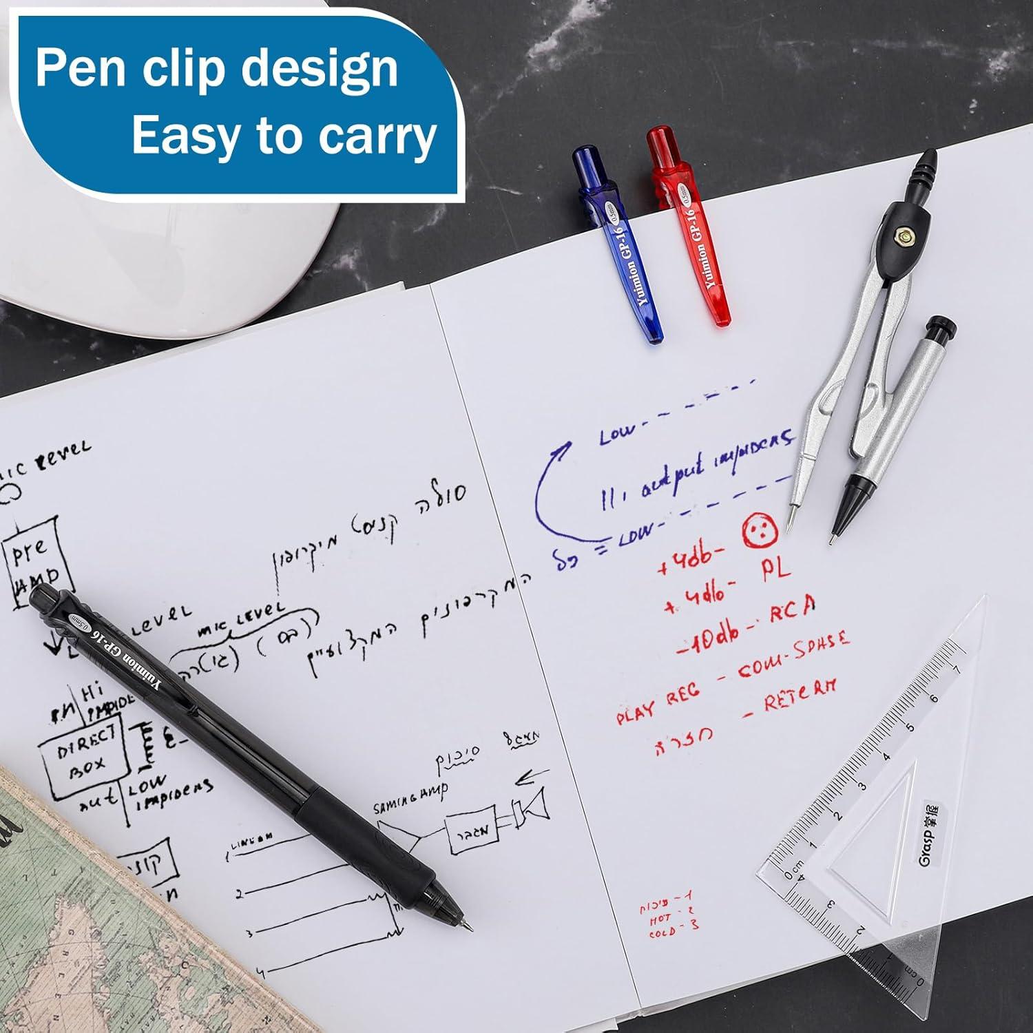 Set de 16 Bolígrafos de Gel Retráctiles Yuimion 0.5mm Tinta Negra, Roja y Azul