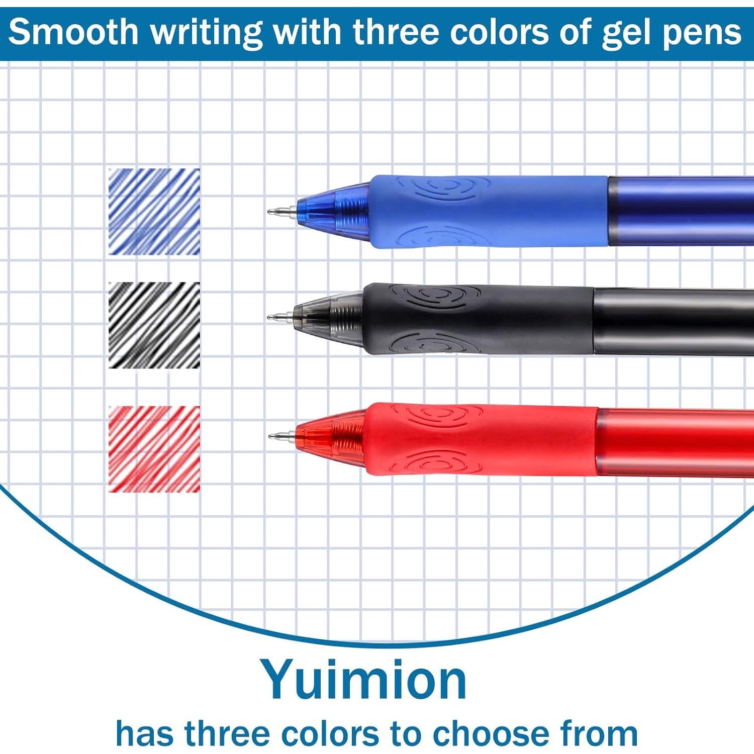 Set de 16 Bolígrafos de Gel Retráctiles Yuimion 0.5mm Tinta Negra, Roja y Azul
