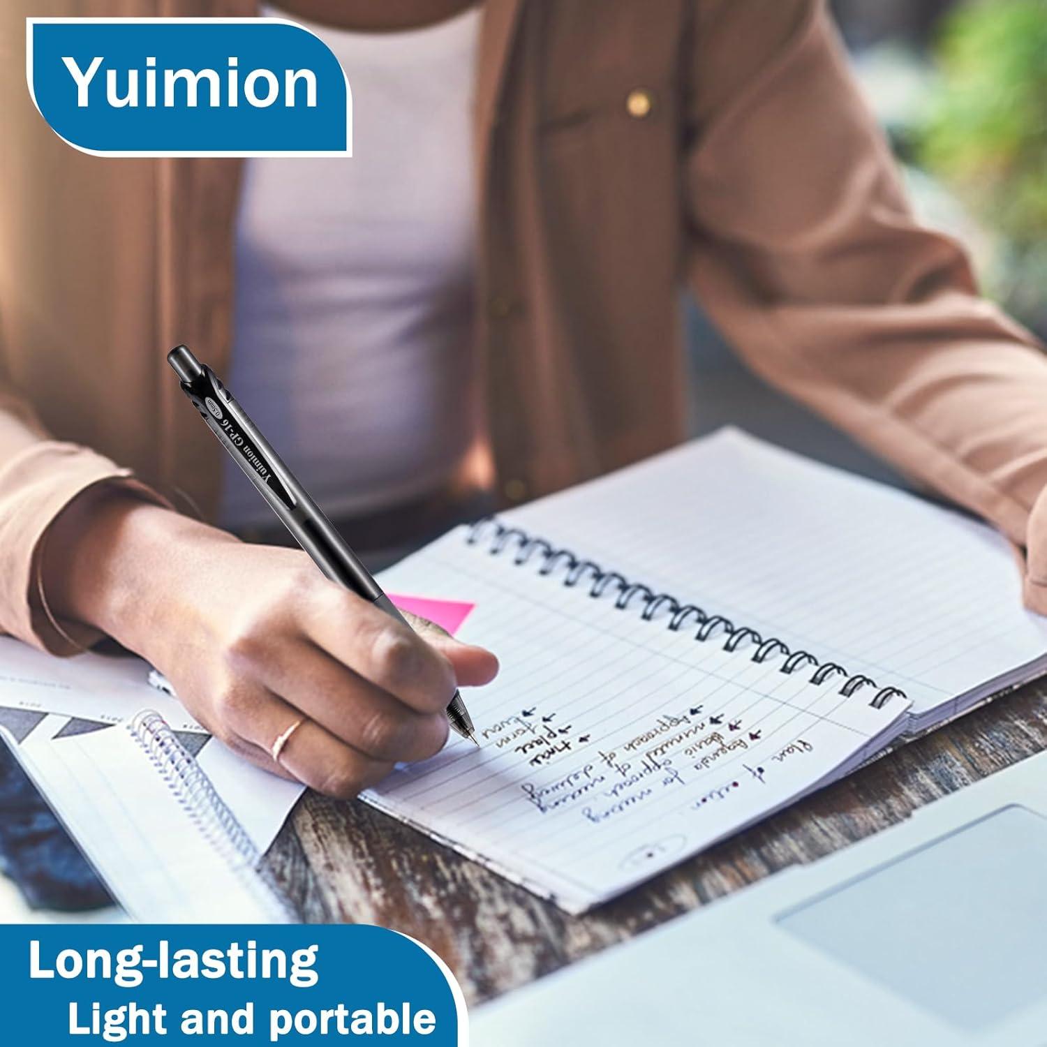 Set de 16 Bolígrafos de Gel Retráctiles Yuimion 0.5mm Tinta Negra, Roja y Azul