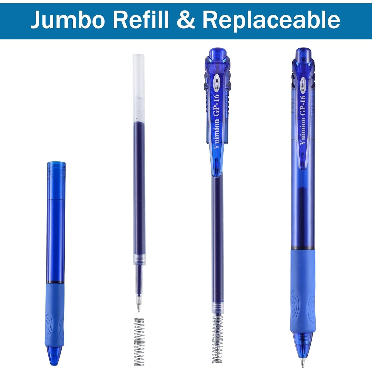 Set de 16 Bolígrafos de Gel Retráctiles Yuimion 0.5mm Tinta Negra, Roja y Azul