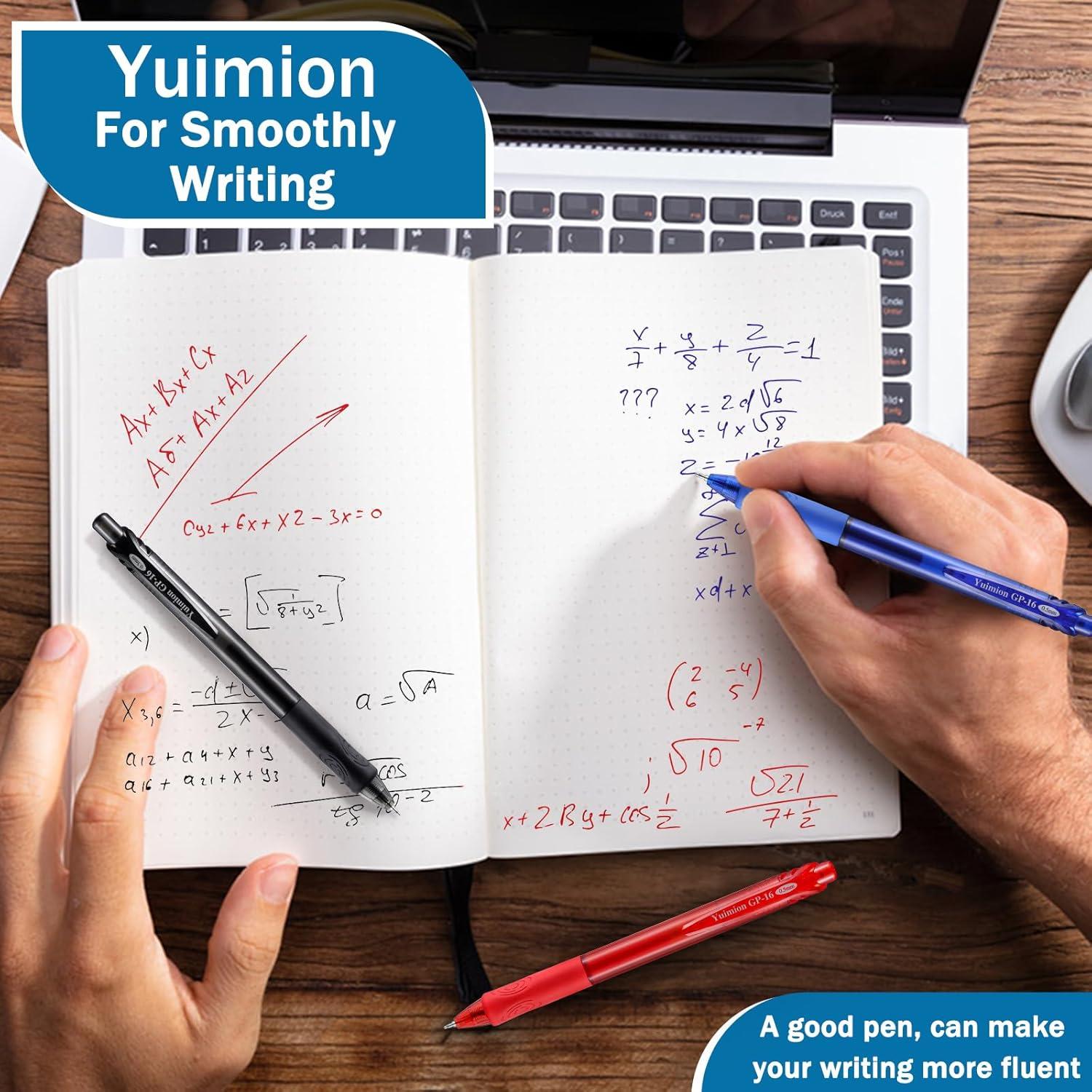 Set de 16 Bolígrafos de Gel Retráctiles Yuimion 0.5mm Tinta Negra, Roja y Azul