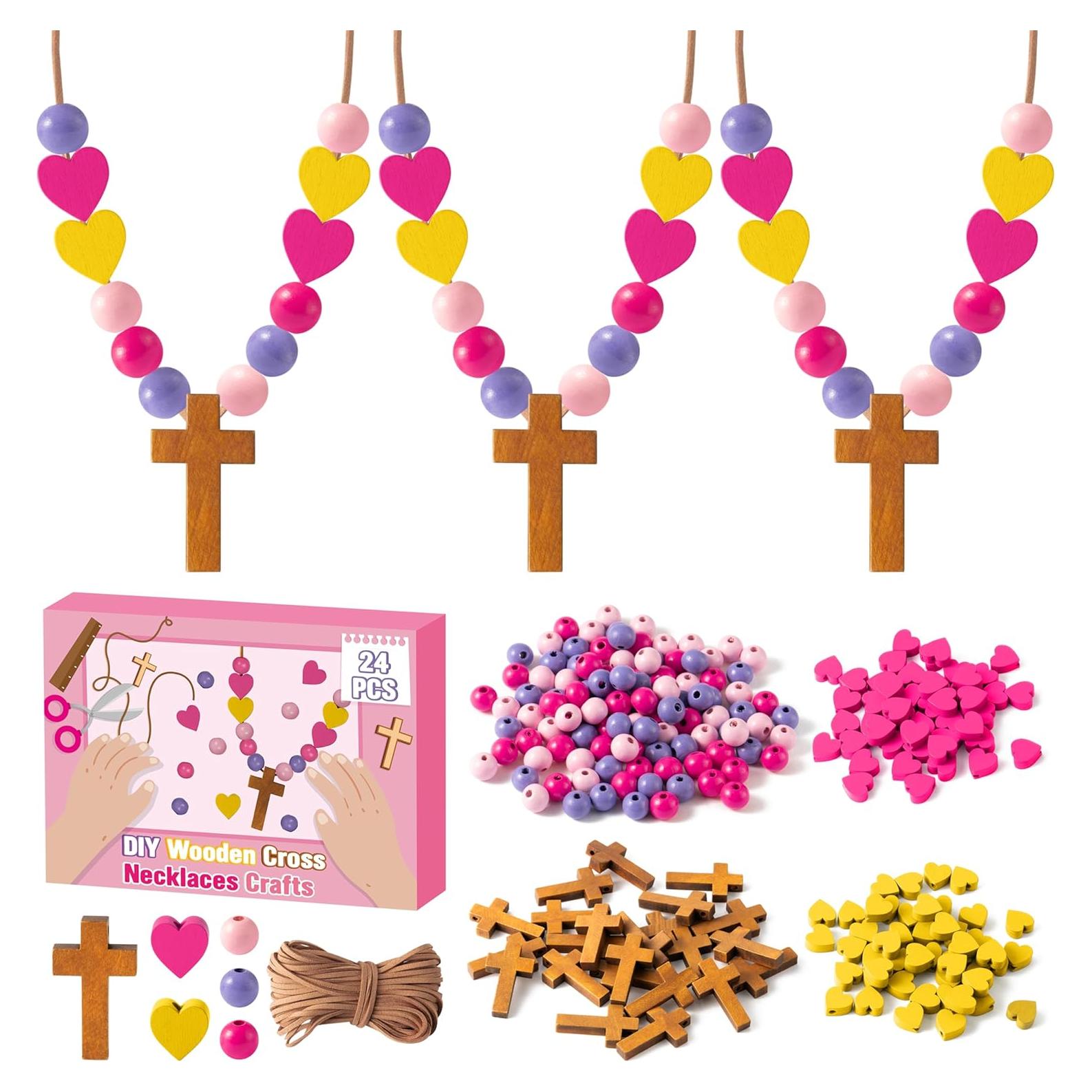 Kit de Manualidades BeYumi Collar Cruz Madera 24 Piezas