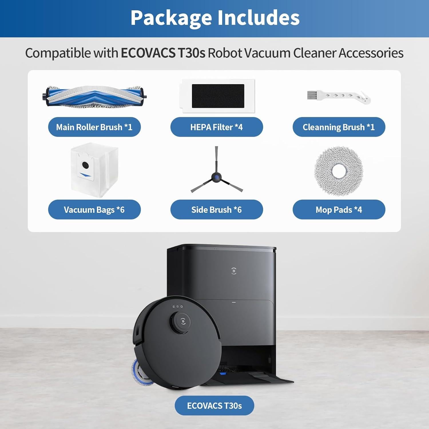 22 Piezas Accesorios para Aspiradora ECOVACS T30S - Filtros HEPA